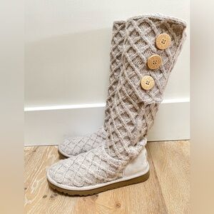 UGG Australia Boots Lattice Cardy Sweater Knit Sock Fold 3066 Beige Size 7